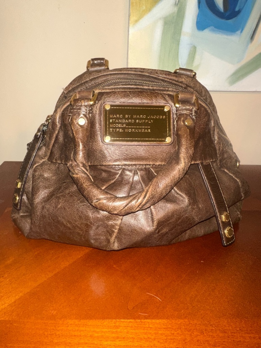 Marc by Marc Jacobs Brown Leather Dome Satchel with Gold Plaque